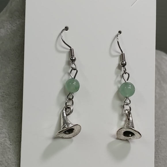Gemstone Witch Hat Earrings Rose Quartz Aventurine Wand Earrings Stainless-Steel - Picture 6 of 9